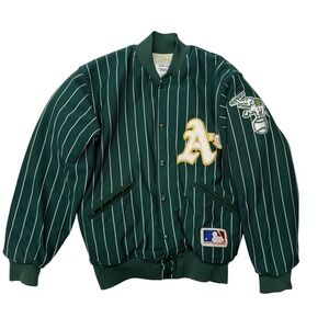 Vintage Felco‎ Oakland Athletics MLB Varsity Jacket Green Pinstripe Mens Medium